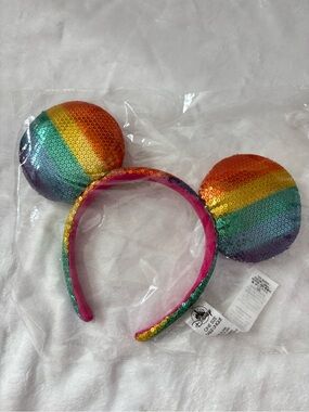 Disney Rainbow Sequin Mickey Ear Headband with Pink Band